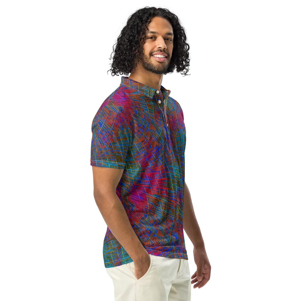 Electric Cartography on Men's Slim Fit Polo Shirt — Right Front