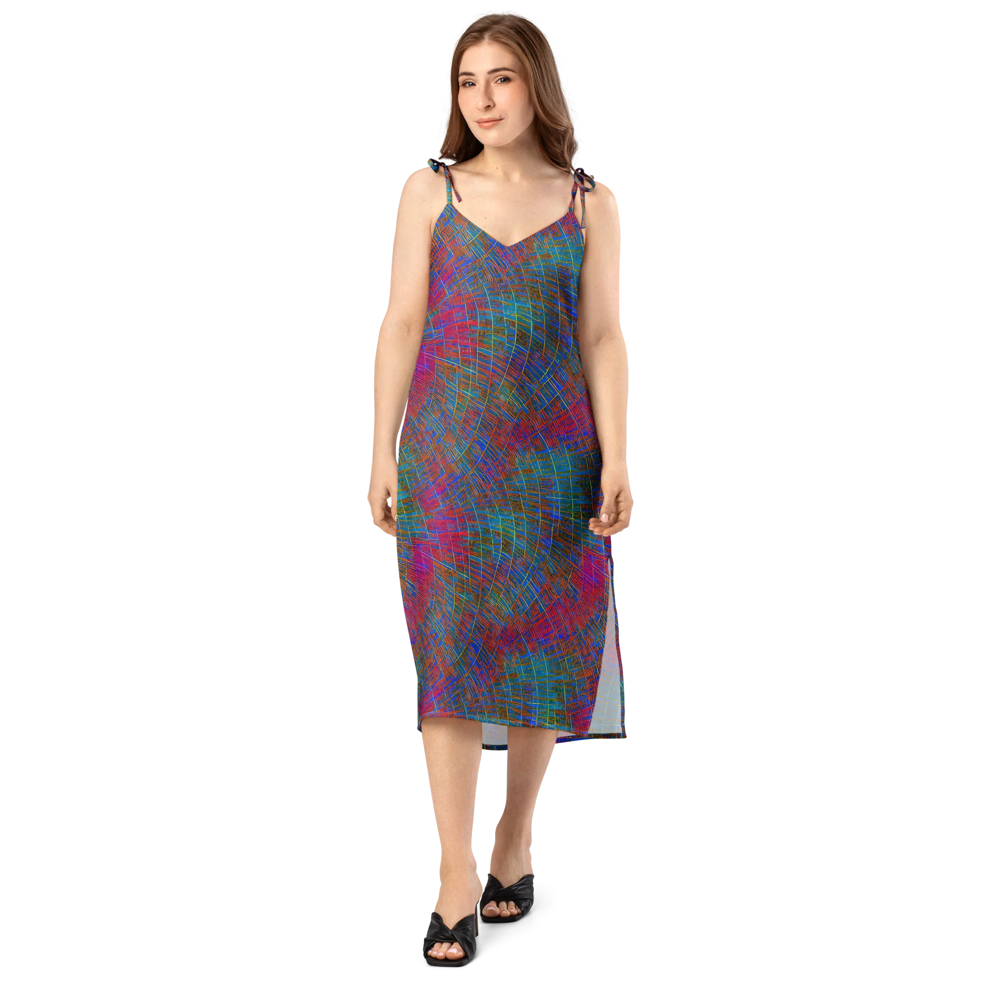 Electric Cartography on Slip Dress — Front