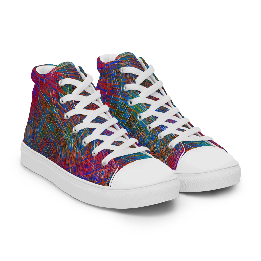 Electric Cartography on Men's High Top Canvas Shoes — Right Front