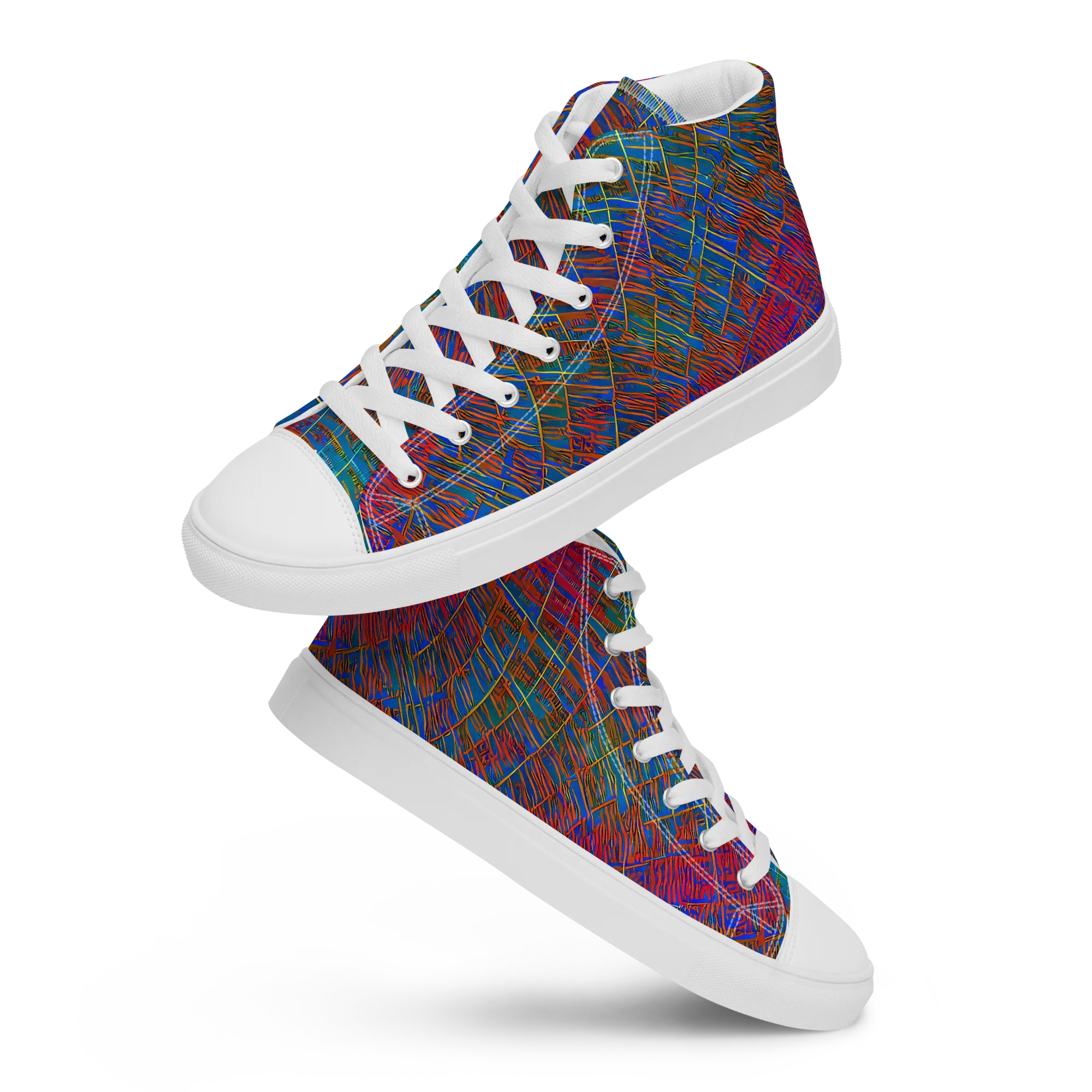 Electric Cartography on Men's High Top Canvas Shoes — Front