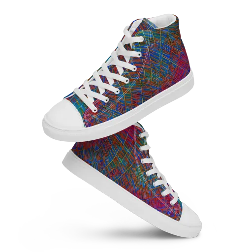 Electric Cartography on a Men's High Top Canvas Shoes