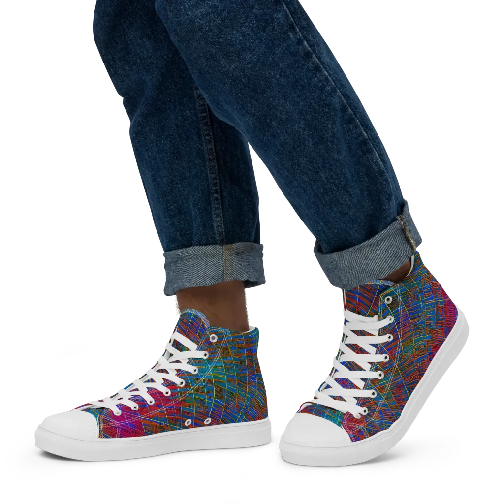 Electric Cartography on Men's High Top Canvas Shoes — Left