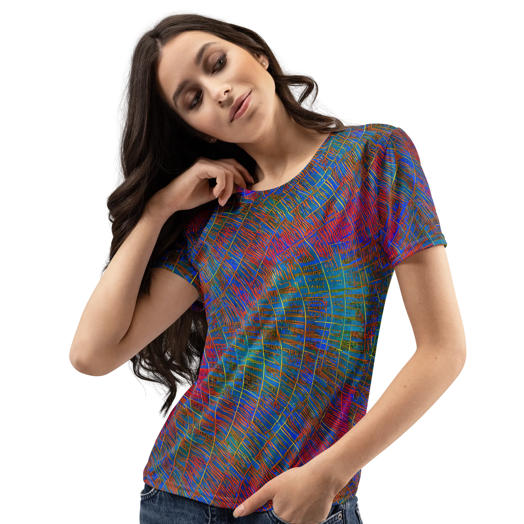 Electric Cartography on Women's Crew Neck T-Shirt — Left Front