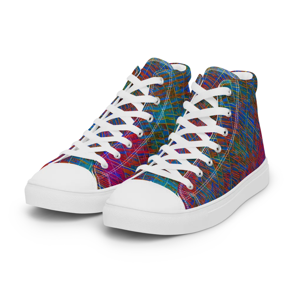 Electric Cartography on Women's High Top Canvas Shoes — Left Front