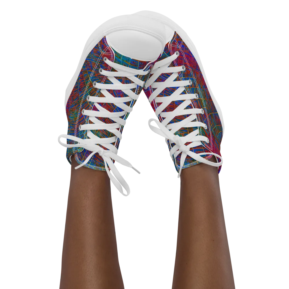 Electric Cartography on Women's High Top Canvas Shoes — Front