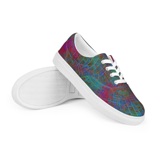 Electric Cartography on a Men's Lace-Up Canvas Shoes