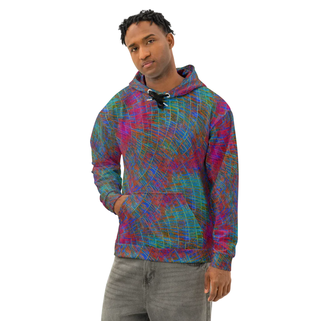 Electric Cartography on Cotton Hoodie — Left Front