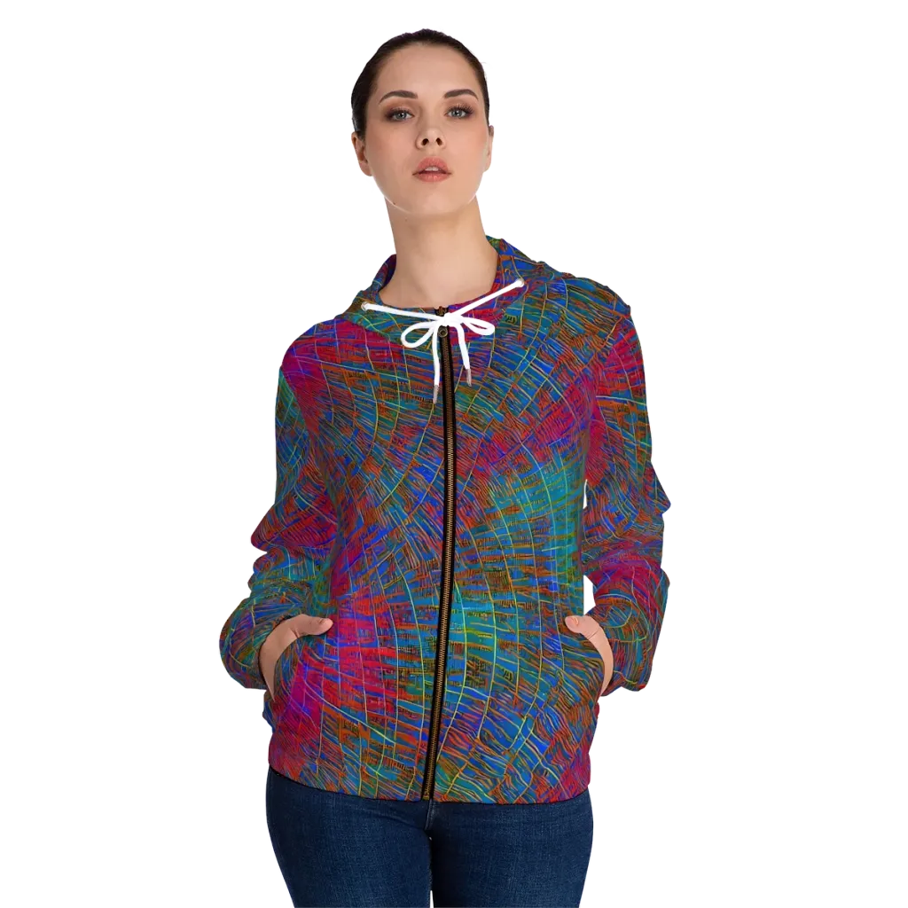 Electric Cartography on Women's Full-Zip Hoodie — Front On Person