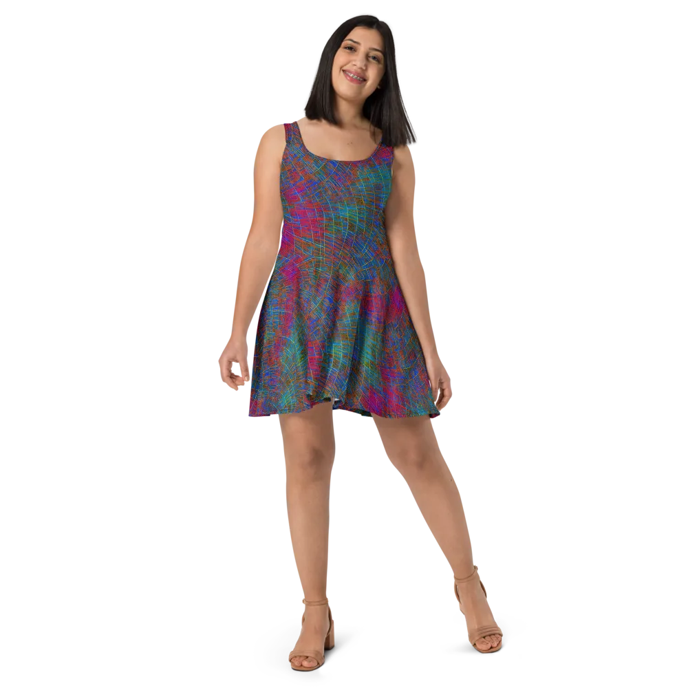 Electric Cartography on Skater Dress — Front