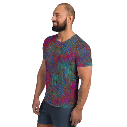 Electric Cartography on a Men's Athletic T-Shirt