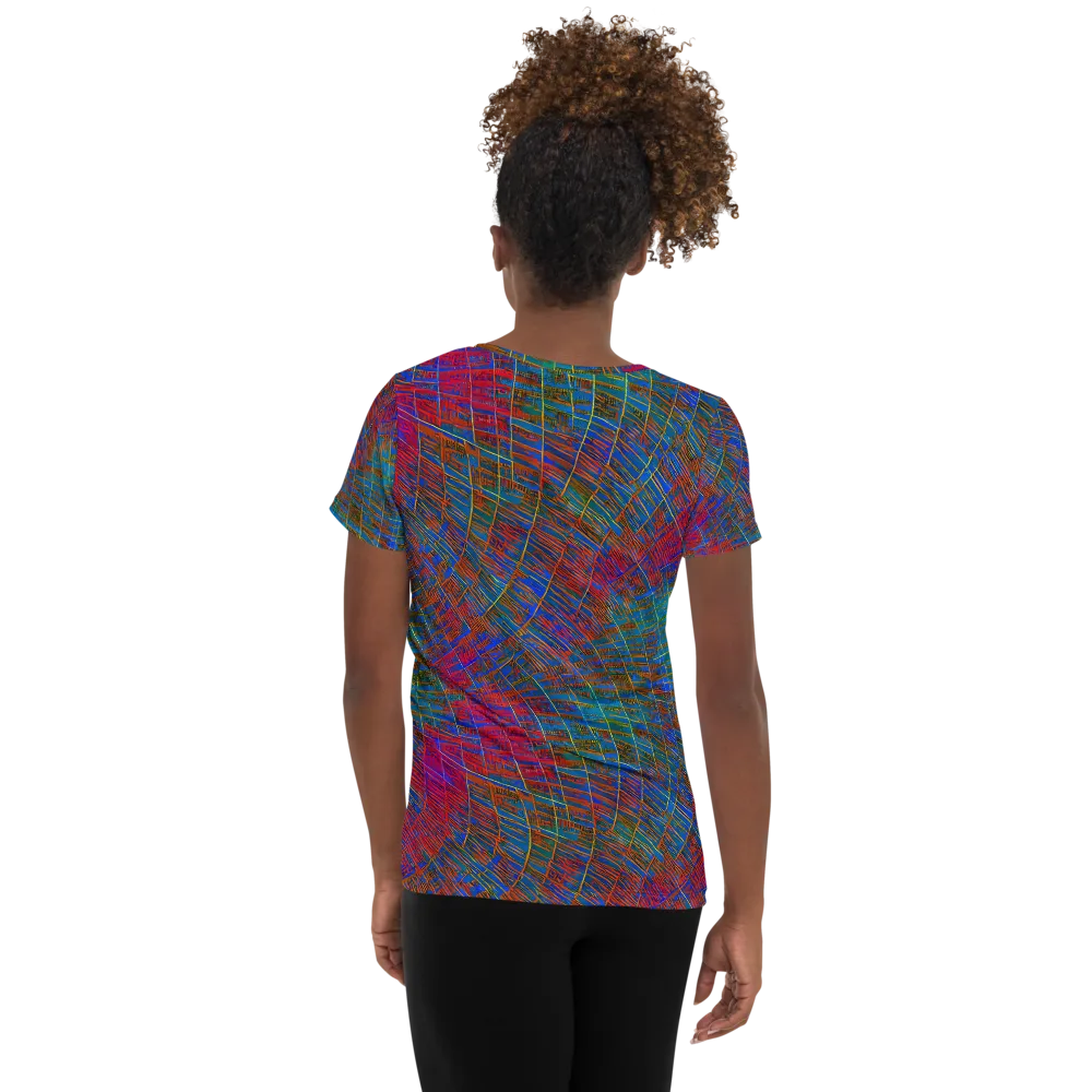 Electric Cartography on Women's Athletic T-Shirt — Back