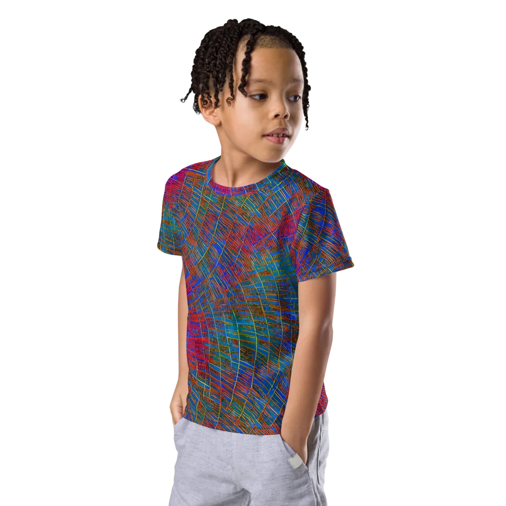 Electric Cartography on Kids Crew Neck T-Shirt — Left Front