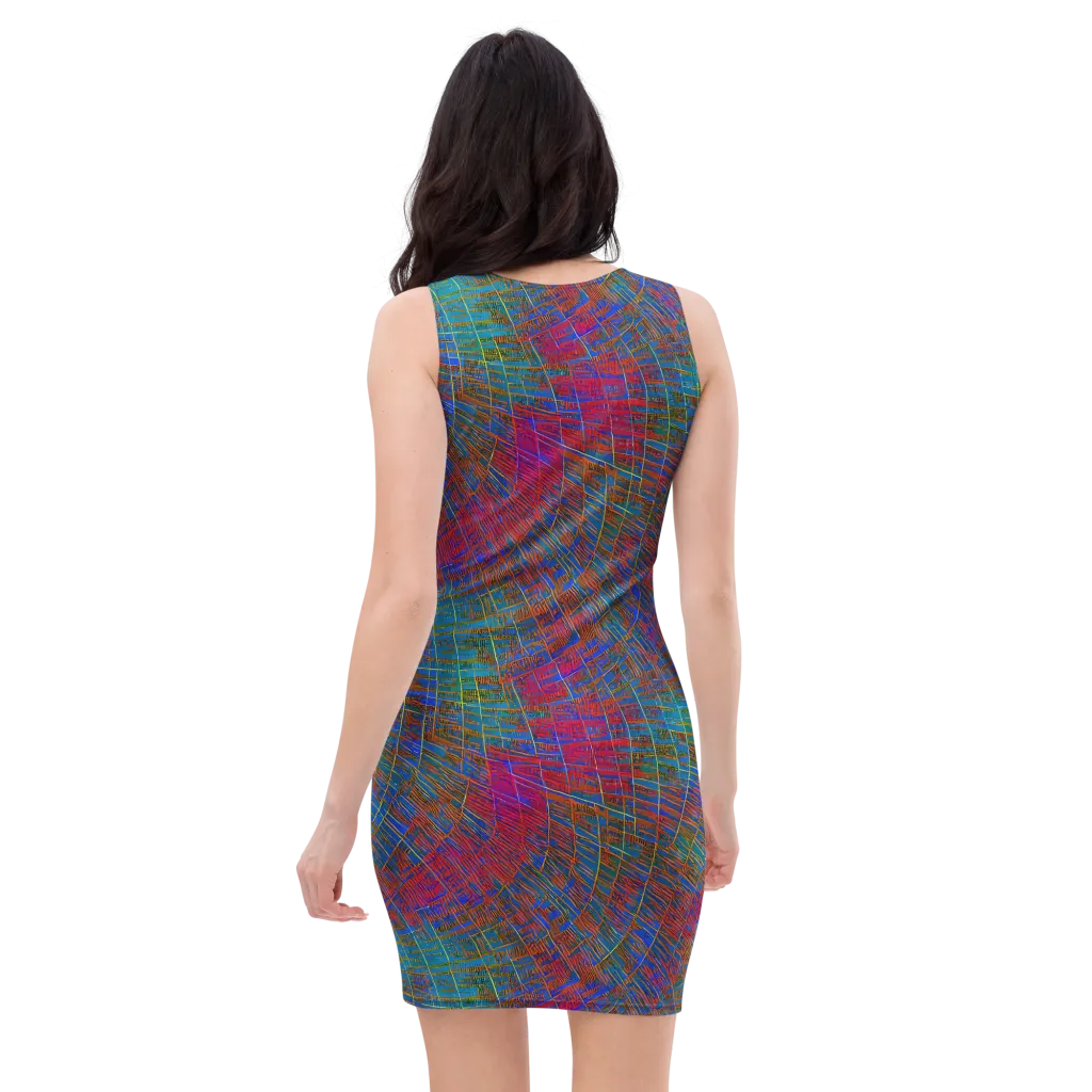 Electric Cartography on Bodycon Dress — Back