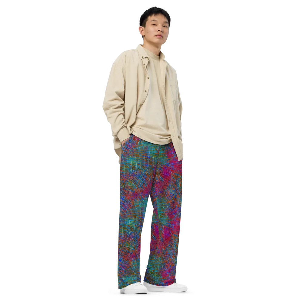 Electric Cartography on Wide-Leg Pants — Right Front
