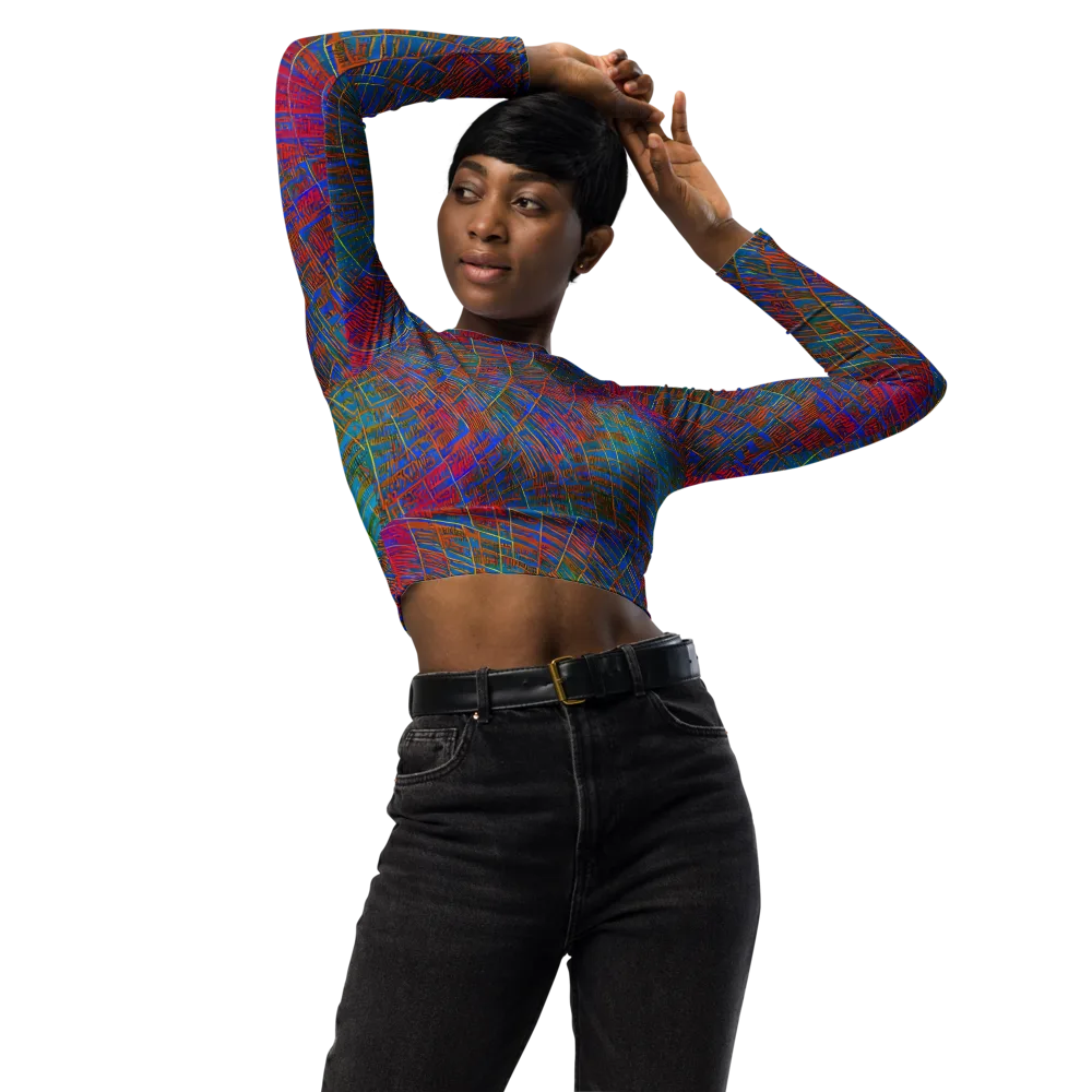Electric Cartography on Long Sleeve Crop Top — Front