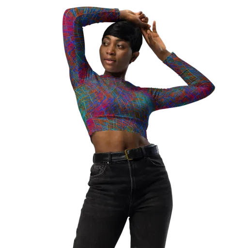 Electric Cartography on a Long Sleeve Crop Top