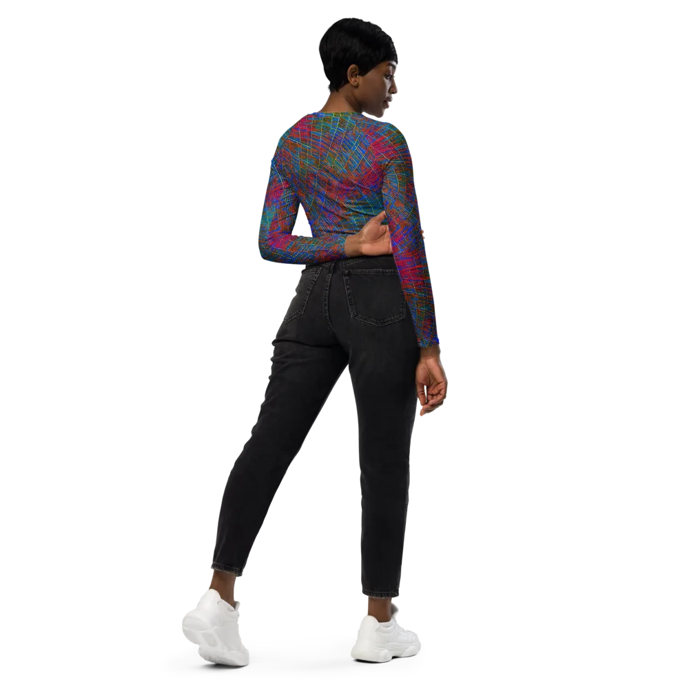 Electric Cartography on Long Sleeve Crop Top — Right Back