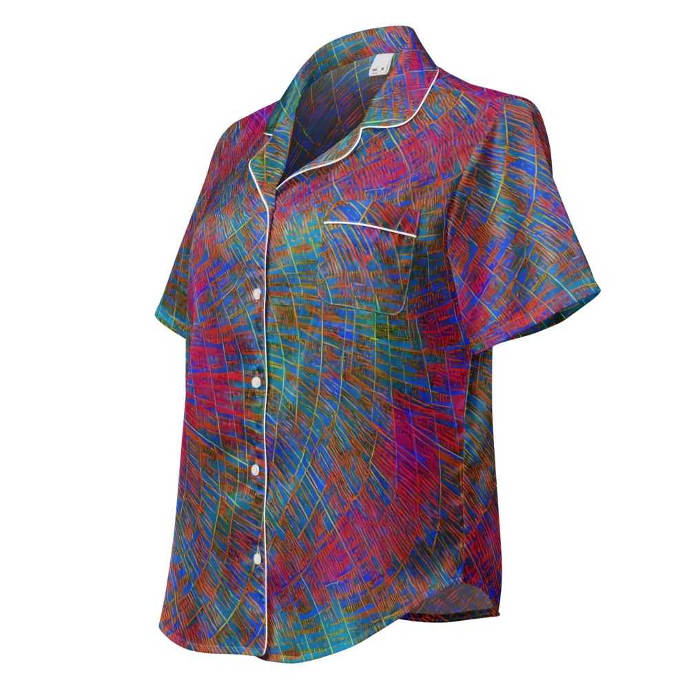 Electric Cartography on Women's Short Sleeve Pajama Top — Left Front