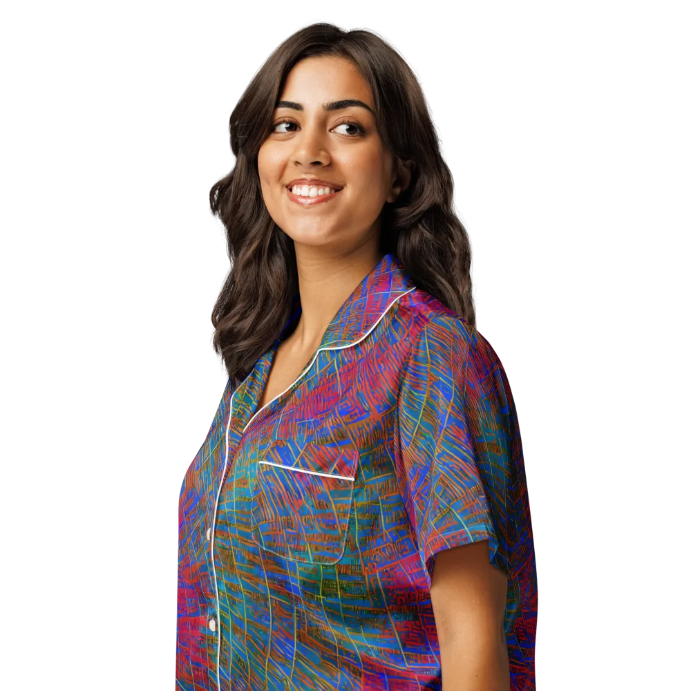 Electric Cartography on Women's Short Sleeve Pajama Top — Left Front