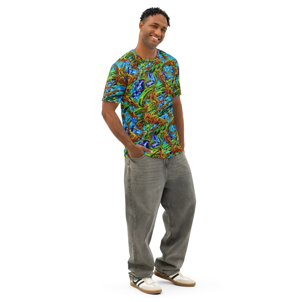 Neon Riverwood on Men's Cotton Crew Neck T-Shirt — Right Front