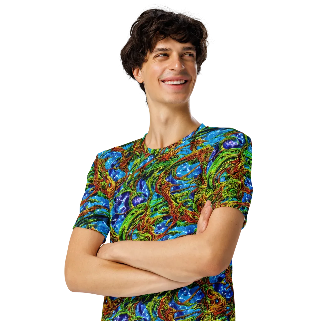 Neon Riverwood on Men's Crew Neck T-Shirt — Left Front
