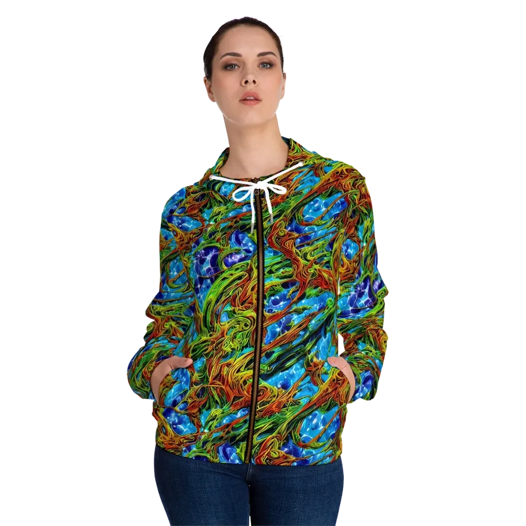 Neon Riverwood on Women's Full-Zip Hoodie — Front On Person