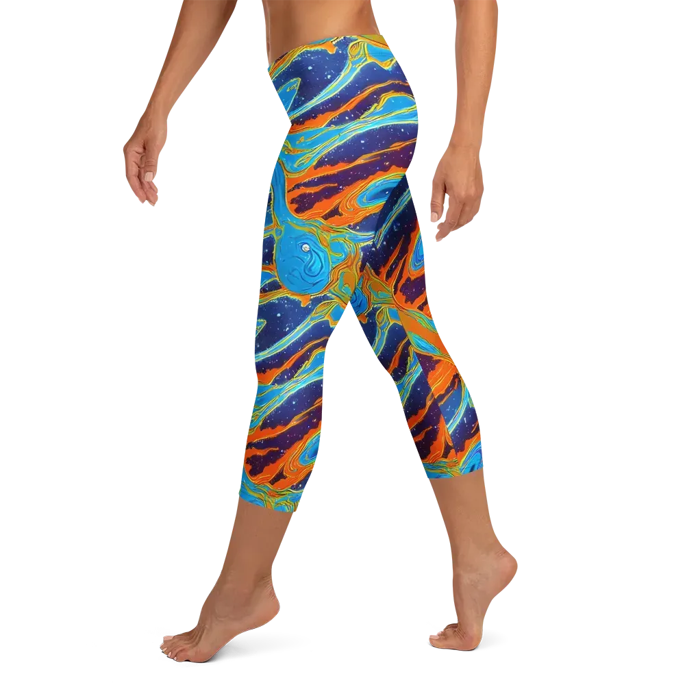 Blue Inferno on Capri Leggings — Left