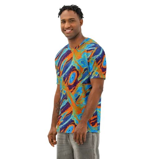 Blue Inferno on a Men's Cotton Crew Neck T-Shirt