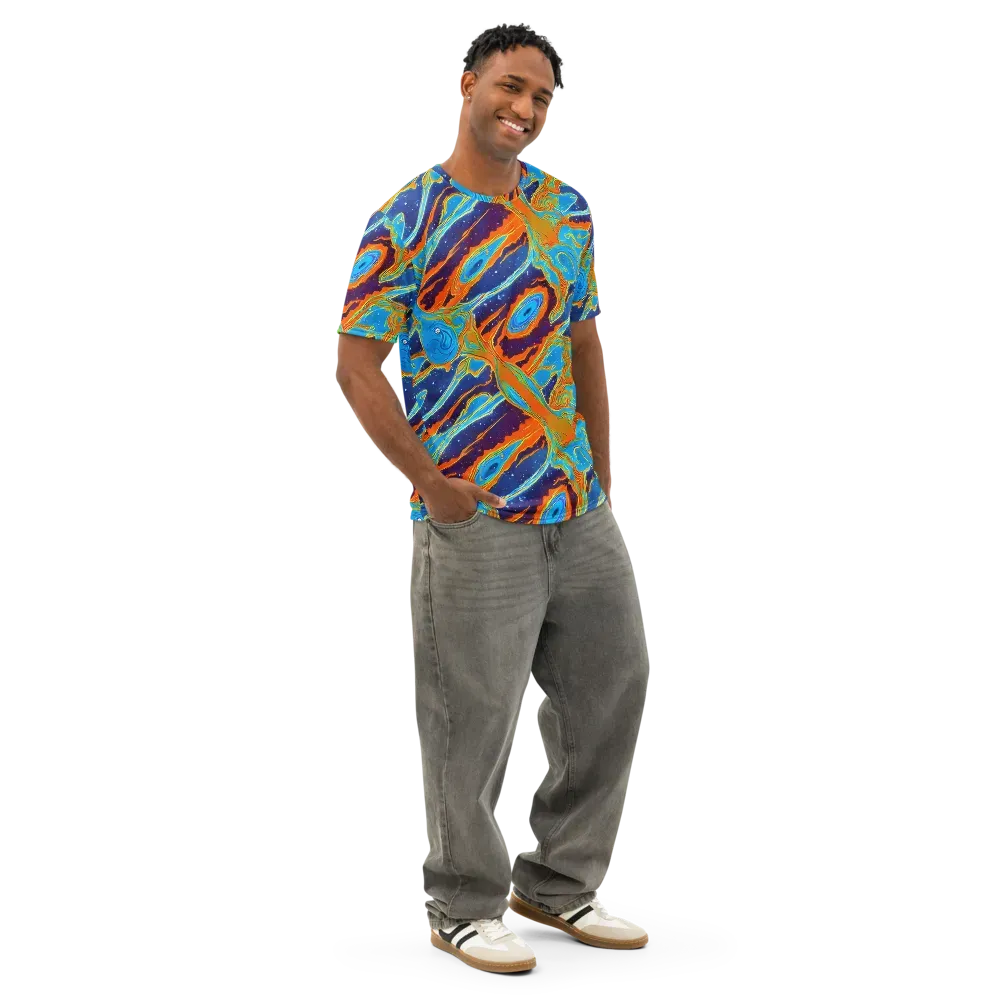 Blue Inferno on Men's Cotton Crew Neck T-Shirt — Right Front