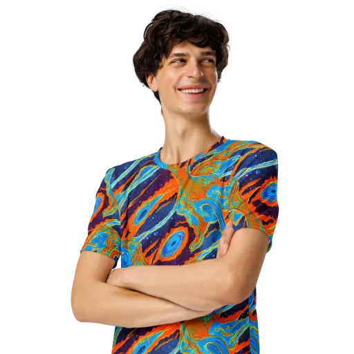 Blue Inferno on a Men's Crew Neck T-Shirt