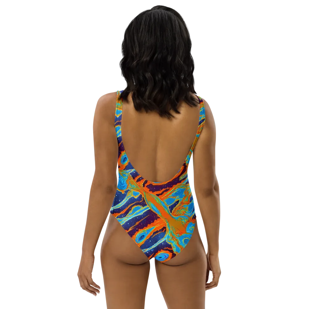 Blue Inferno on One-Piece Swimsuit — Back