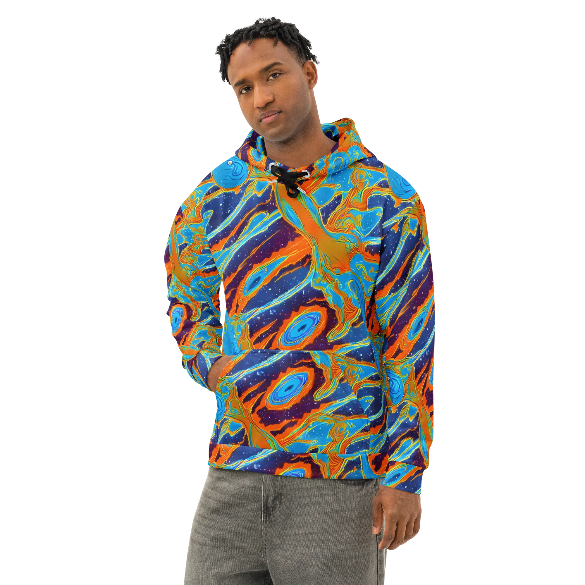 Blue Inferno on Cotton Hoodie — Left Front