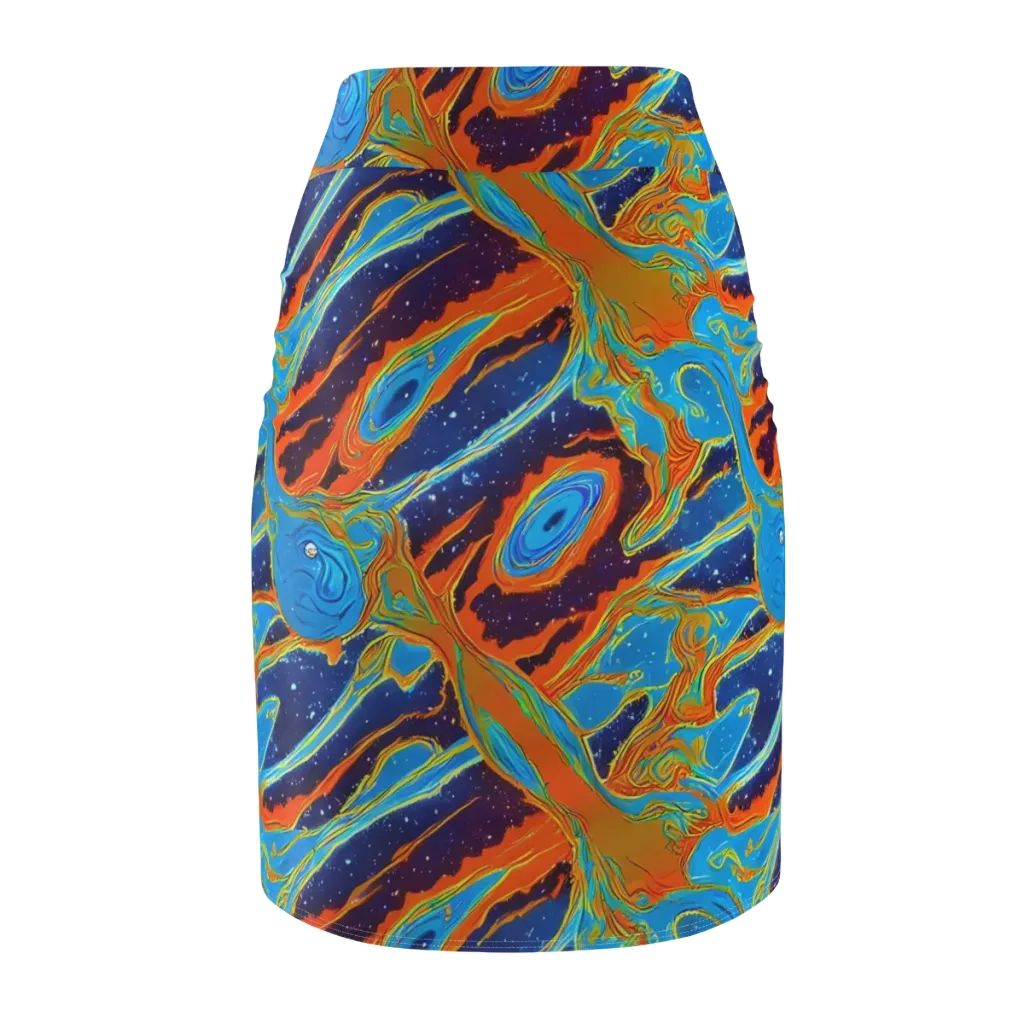 Blue Inferno on Pencil Skirt — Back