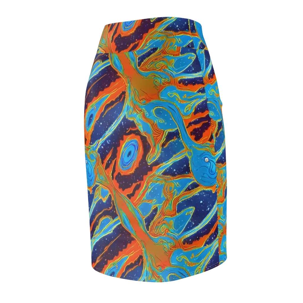 Blue Inferno on Pencil Skirt — Back Side