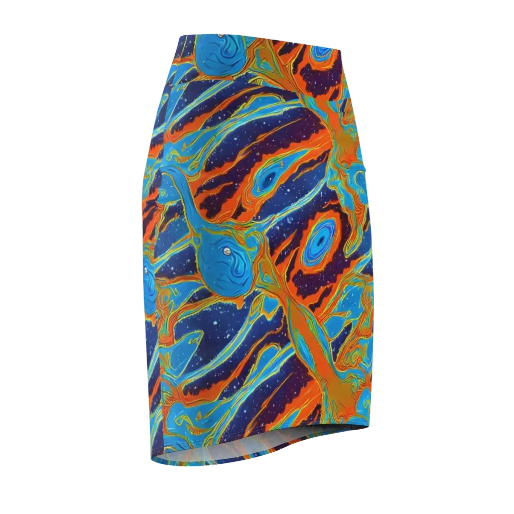 Blue Inferno on Pencil Skirt — Front Side
