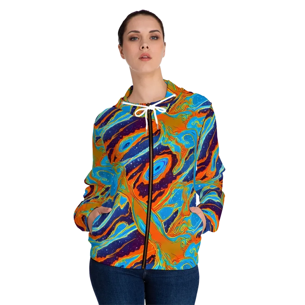 Blue Inferno on Women's Full-Zip Hoodie — Front On Person