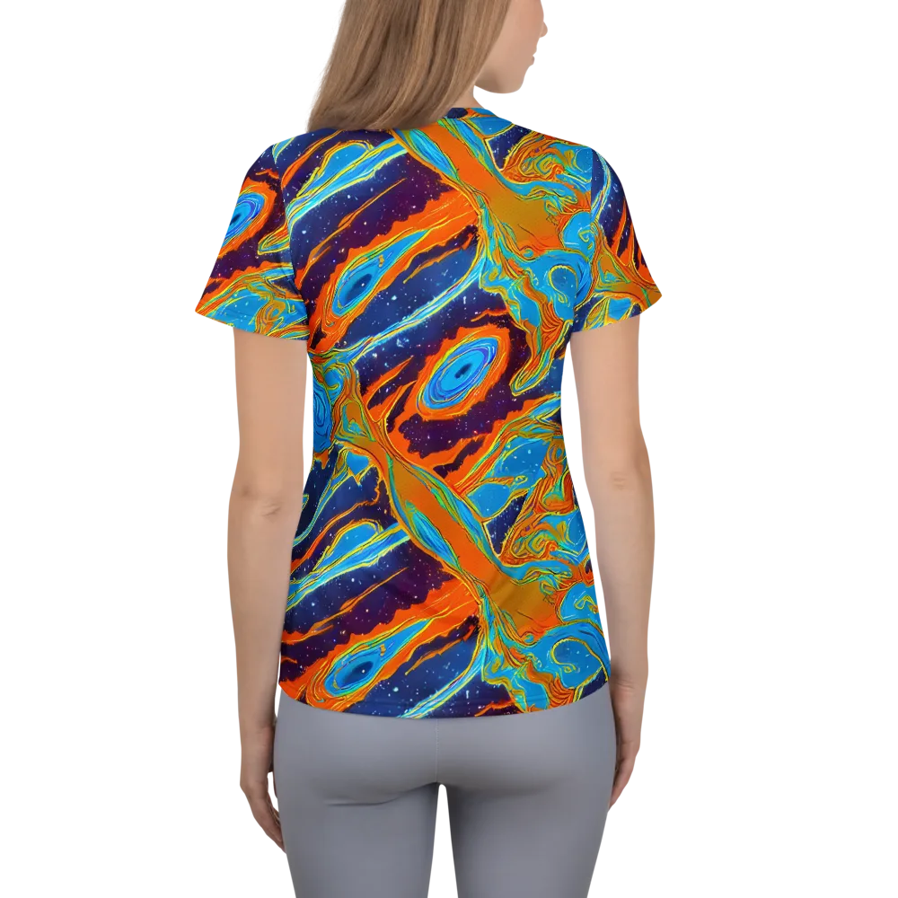 Blue Inferno on Women's Athletic T-Shirt — Back