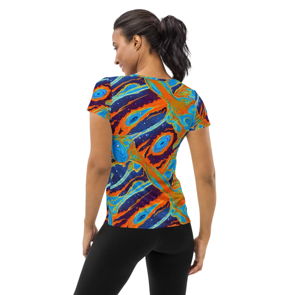Blue Inferno on Women's Athletic T-Shirt — Back
