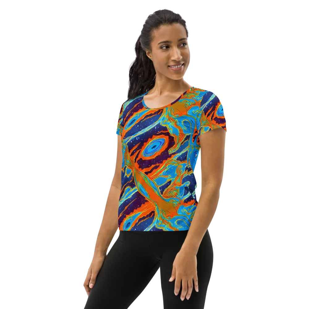 Blue Inferno on Women's Athletic T-Shirt — Left