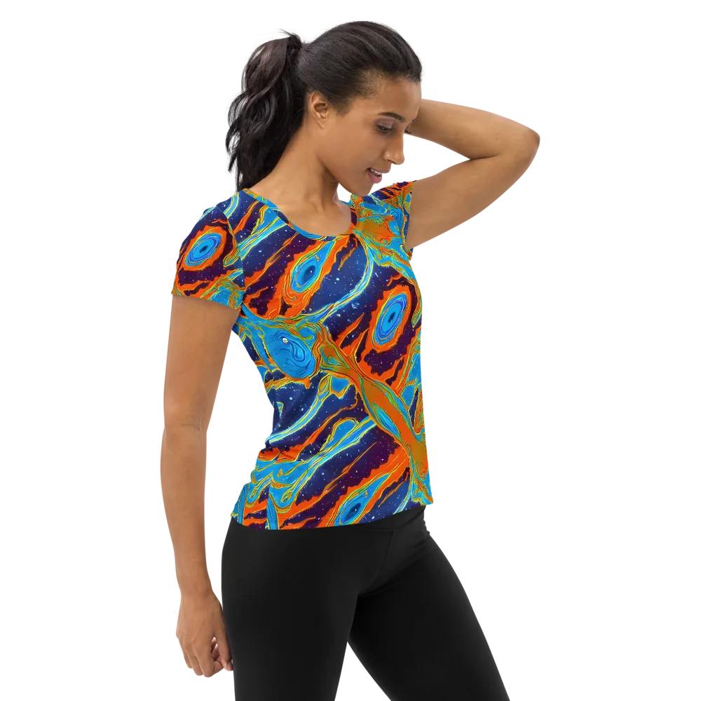 Blue Inferno on Women's Athletic T-Shirt — Right