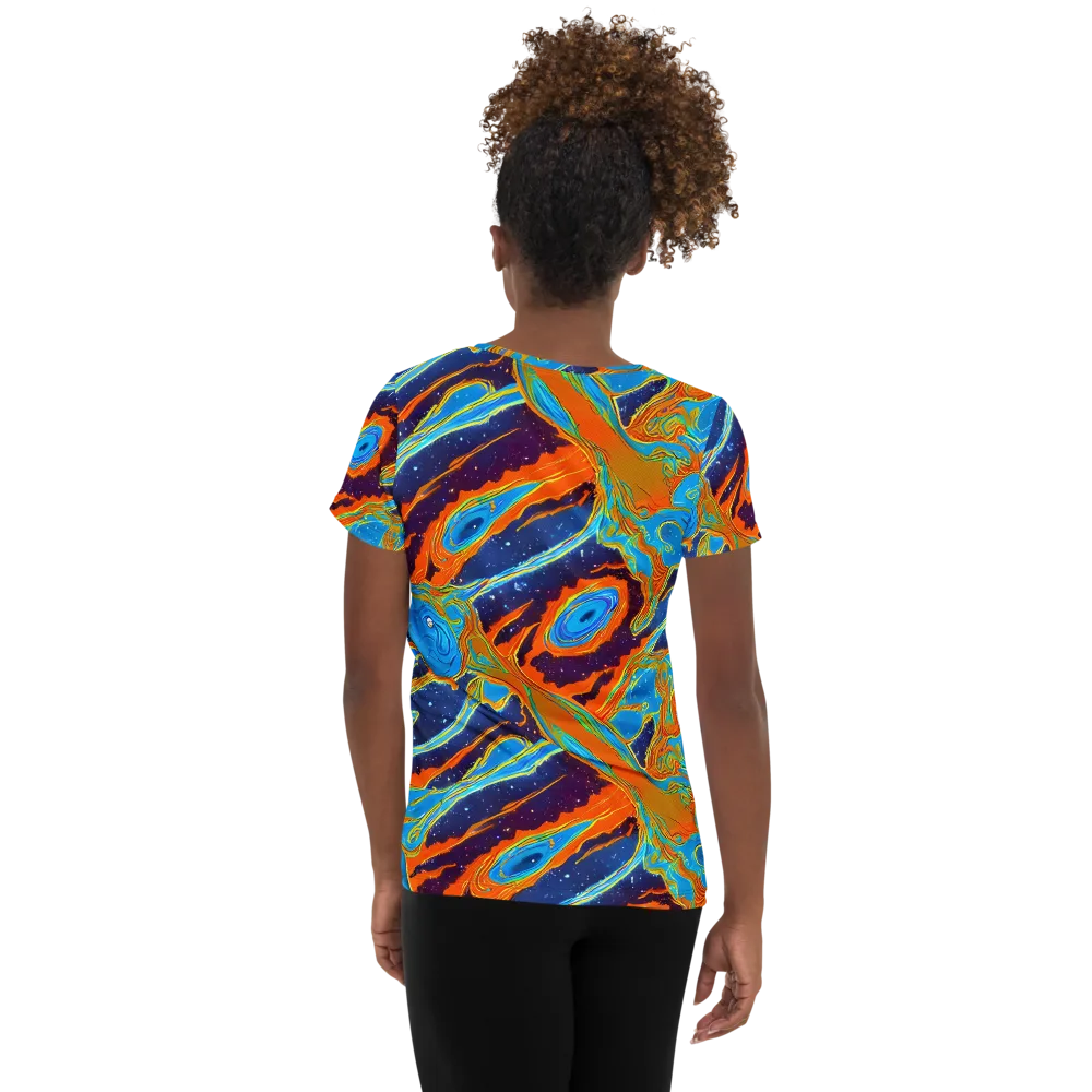 Blue Inferno on Women's Athletic T-Shirt — Back