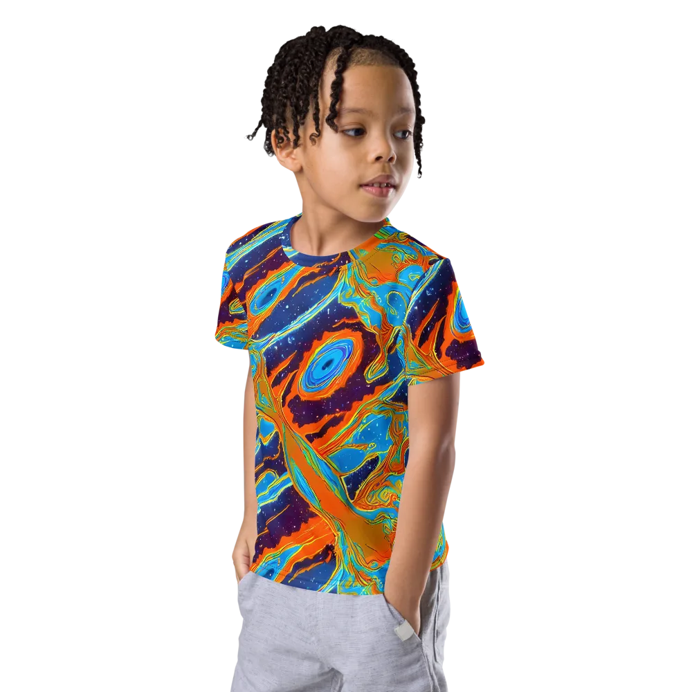 Blue Inferno on Kids Crew Neck T-Shirt — Left Front