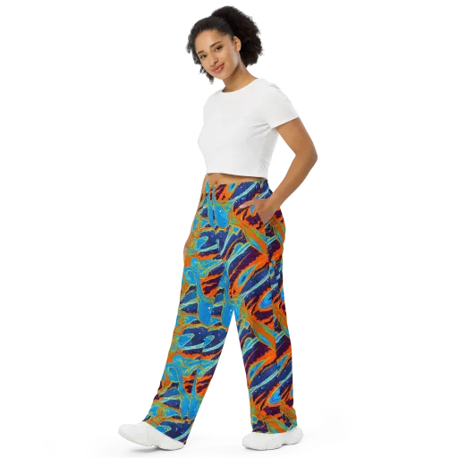 Blue Inferno on a Wide-Leg Pants