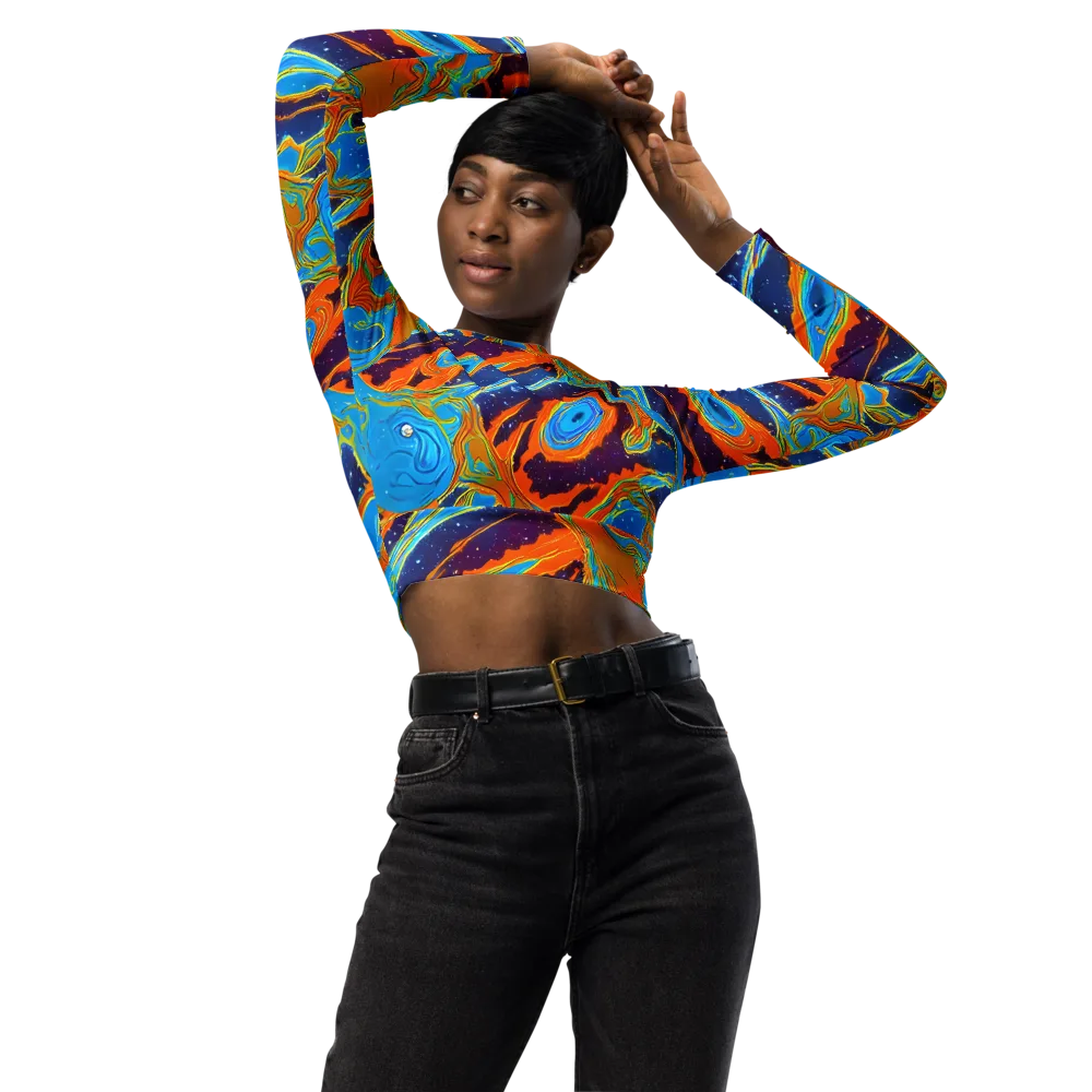 Blue Inferno on Long Sleeve Crop Top — Front