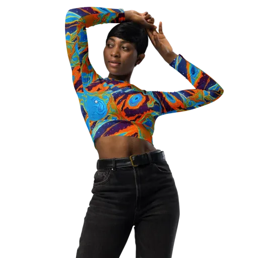 Blue Inferno on a Long Sleeve Crop Top