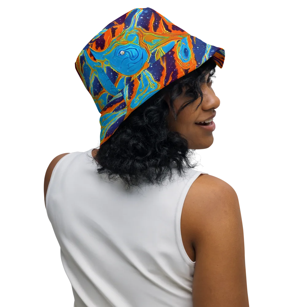 Blue Inferno on Reversible Bucket Hat — Right Outside