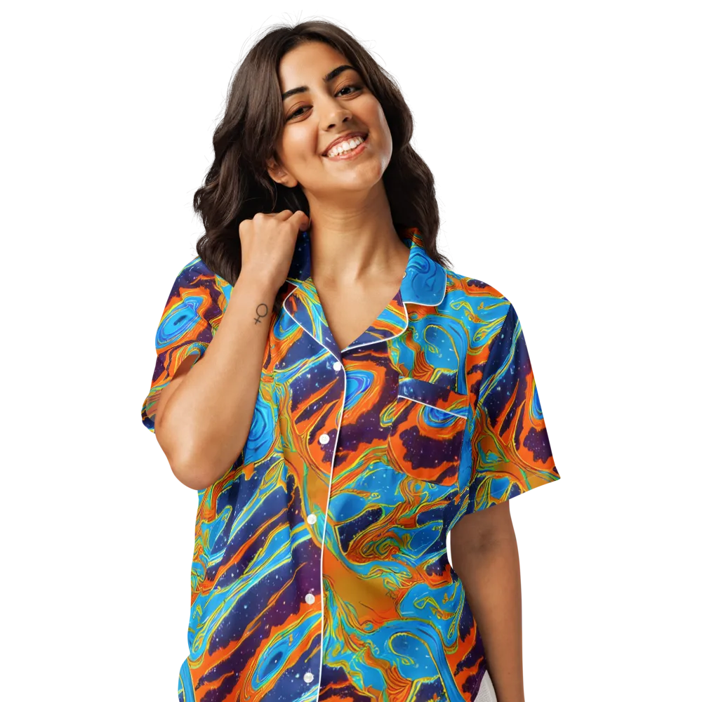 Blue Inferno on Women's Short Sleeve Pajama Top — Front