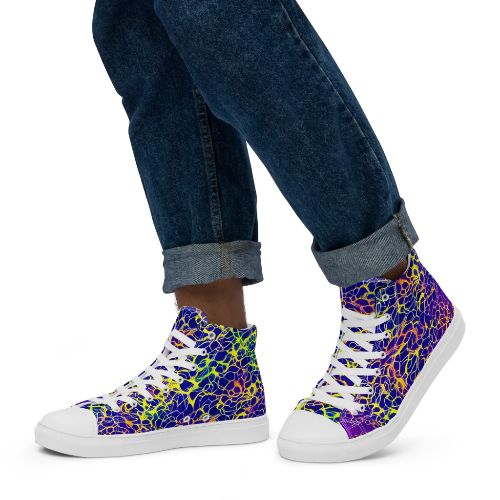 Ultramarine Voltage on Men's High Top Canvas Shoes — Left