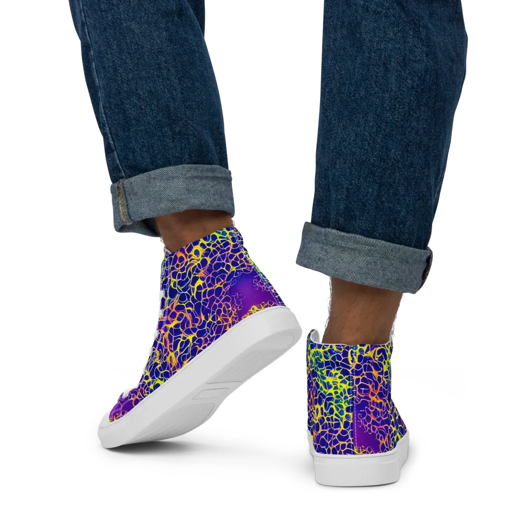 Ultramarine Voltage on Men's High Top Canvas Shoes — Back