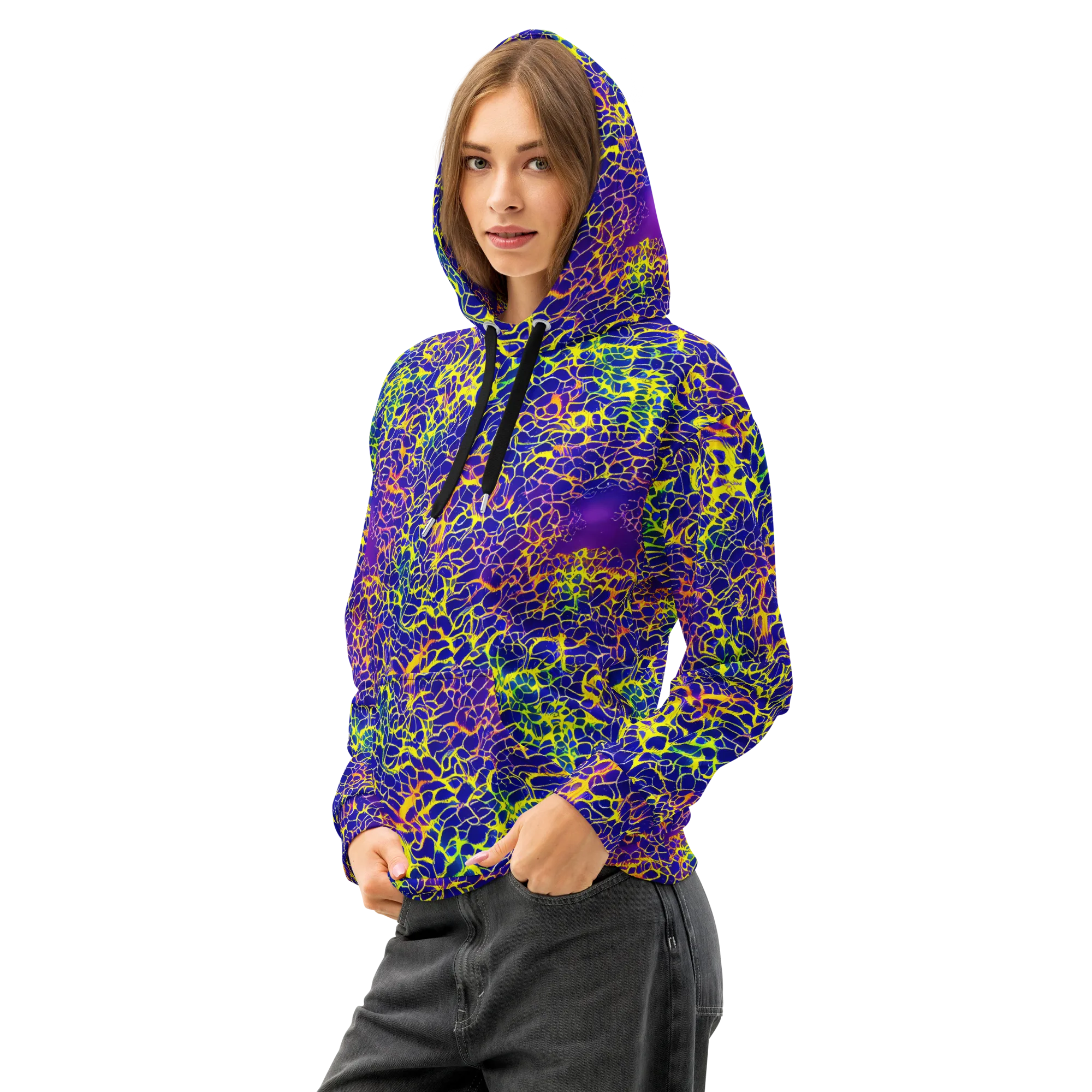 Ultramarine Voltage on Cotton Hoodie — Left Front